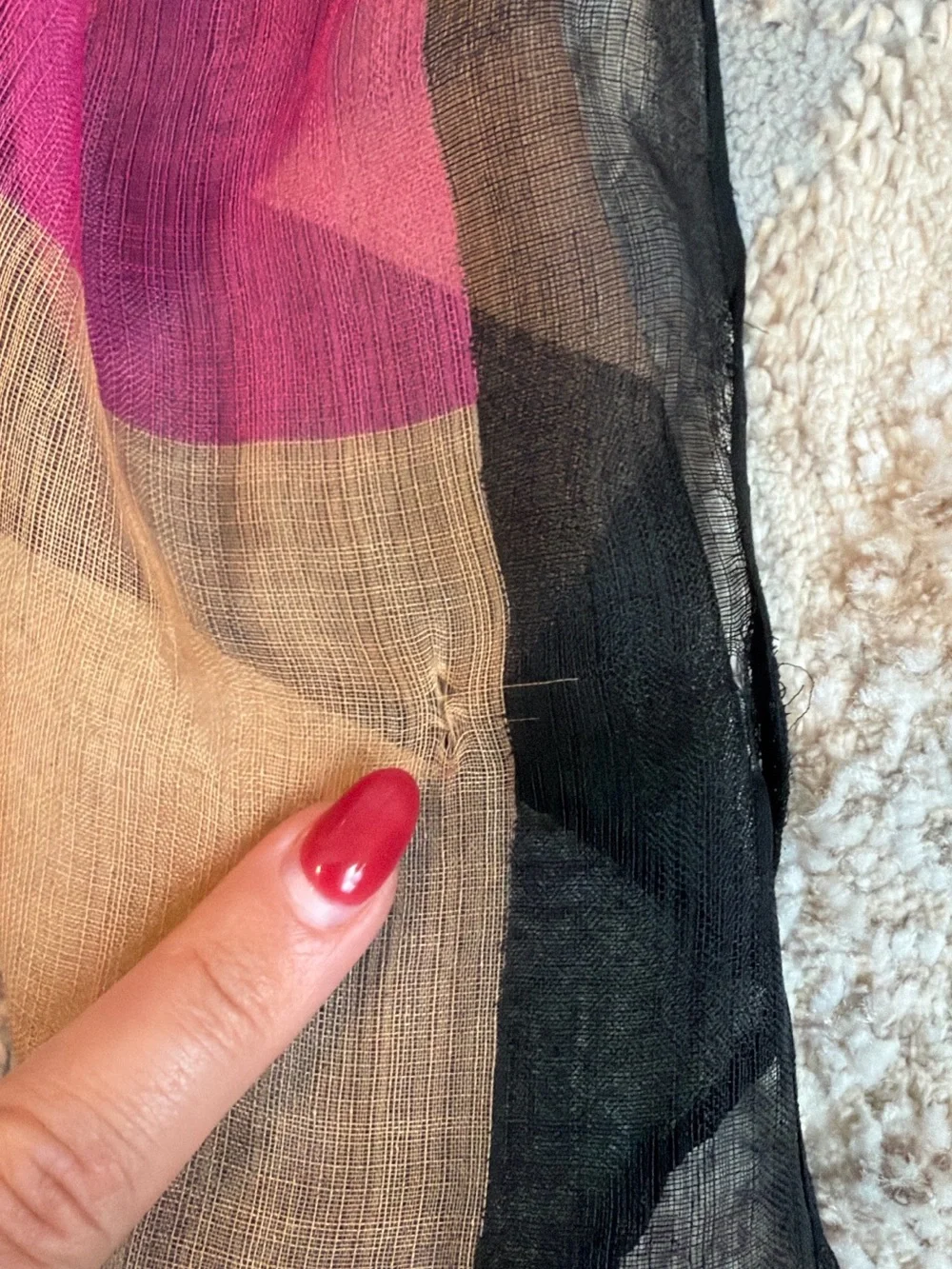 Sheer Multicolor Butterfly-Print Scarf with Black Trim